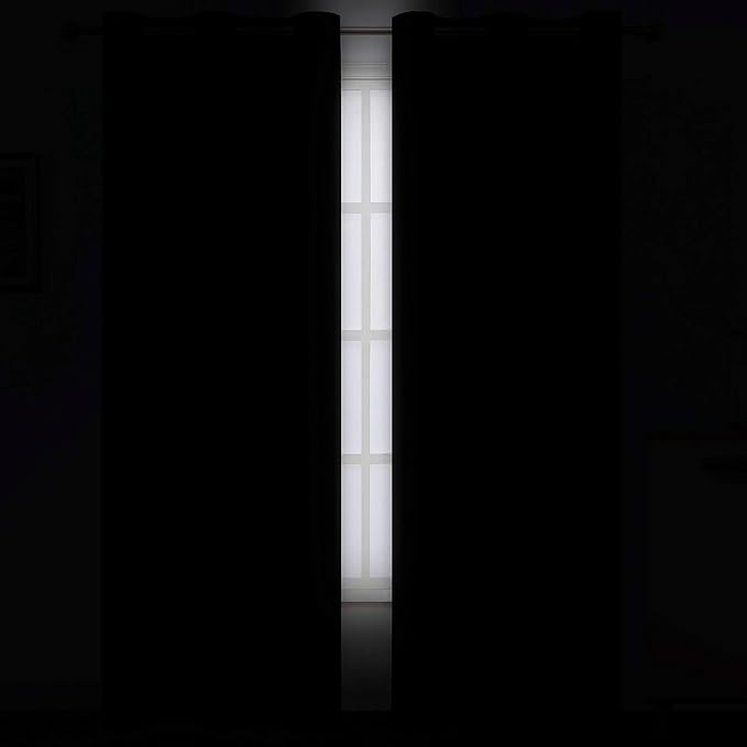 LEMOMO Black Blackout Curtains 34 x 84 Inch Length/Set of 2 Curtain Panels/Thermal Insulated Room Darkening Blackout Curtains for Bedroom
