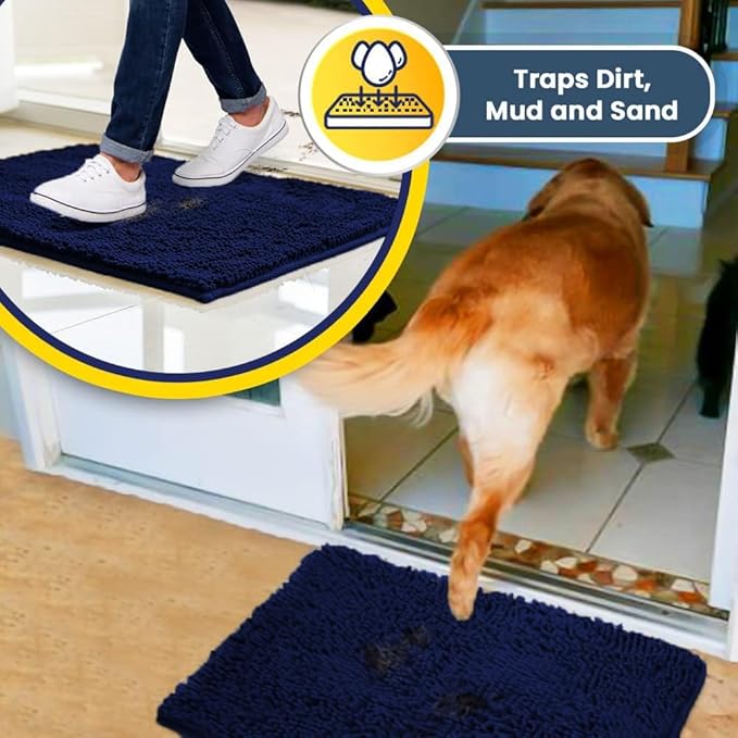 Muddy Mat® | Super Absorbent Door Mat Indoor, Microfiber Quick Dry Chenille Entryway Rug, Non-Slip Front Door Mat, Indoor Mats for Entryway, Machine Washable Pet Rug, Navy Blue 36"x60"