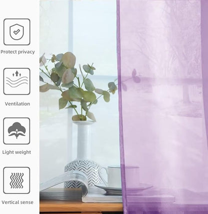 youleyar Solid Sheer Rod Pocket Curtain Voile Draperies 2 Panels White Beige Black Grey Coffee 52 Inch Width 63 Inch Long 1 Pair for Kitchen Bedroom Children Living Room Yard (Lavender,52Wｘ63L)