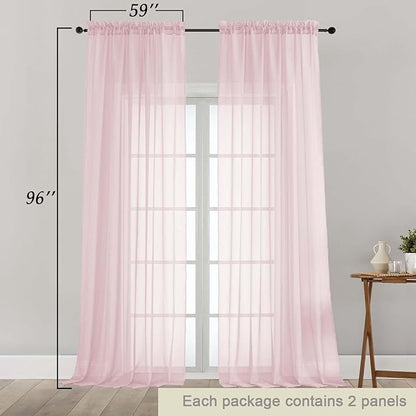 Blush Sheer Curtains for Bedroom Living Room 96 Inches Long 2 Panels, Modern Airy Soft Lightweight Rod Pocket Light Filtering Sheer Curtains Drapes, Blush, Each 59" Wx96 L Inch