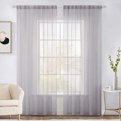 MIULEE 2 Panels Solid Color Sheer Window Curtains Elegant Window Voile Panels/Drapes/Treatment for Bedroom Living Room (54X108 Inches Light Grey)