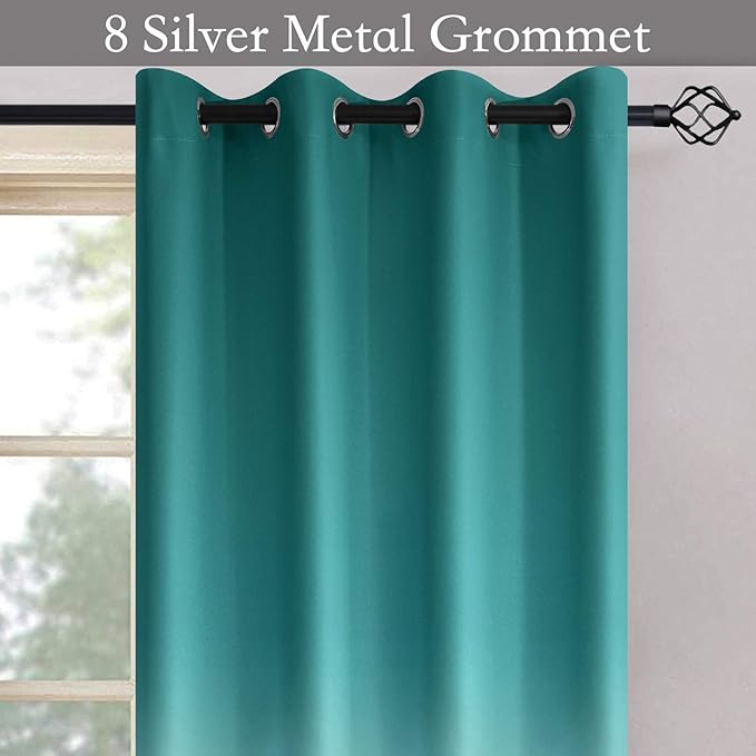 SimpleHome Ombre Room Darkening Curtains for Bedroom, Light Blocking Gradient Teal to Gray White Thermal Insulated Grommet Window Curtains/Drapes for Living Room,2 Panels, 52x96 inches Length