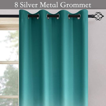 SimpleHome Ombre Room Darkening Curtains for Bedroom, Light Blocking Gradient Teal to Gray White Thermal Insulated Grommet Window Curtains/Drapes for Living Room,2 Panels, 52x96 inches Length