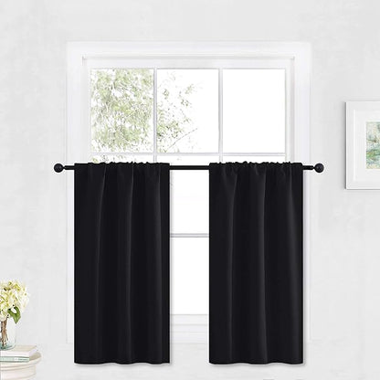 RYB HOME Kitchen Blackout Curtains Over Sink 36 inch Length, Rod Pocket Summer Light UV Blocking Energy Efficient, Cabinet Shelf Cupboard Coverings, Width 29 by Length 36, Black, 2 Panels