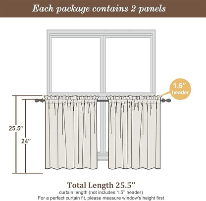 Chyhomenyc Sheer Aqua Tier Curtains 24 Inch Length Set, Small Window Kitchen Curtains for Bathroom Living Room Basement, Farmhouse Short Voile Curtain 42Wx24L, Rod Pocket, 2 PCS