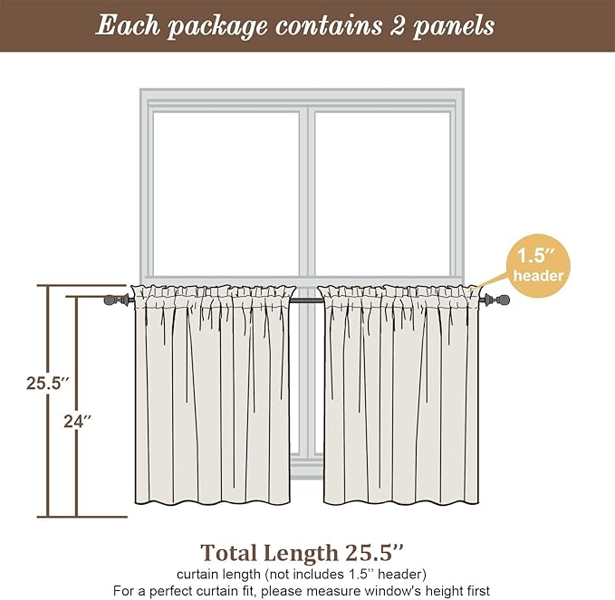Chyhomenyc Sheer Lime Tier Curtains 24 Inch Length Set, Small Window Kitchen Curtains for Bathroom Living Room Basement, Farmhouse Short Voile Curtain 42Wx24L, Rod Pocket, 2 PCS