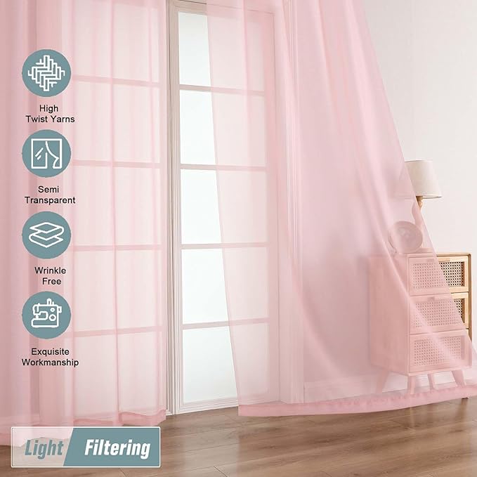 Blush Sheer Curtains for Window 72 inches Long 2 Panels Set, Soft Airy Modern Light Filtering Sheer Curtains for Living Room Bedroom, Dual Rod Pocket Solid Window Drapes, 2x42Wx72L inches