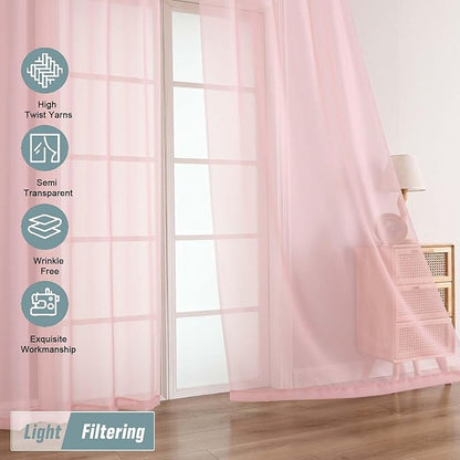 Blush Pink Sheer Curtains 90 Inches Long 2 Panels, Light Filtering Solid Sheer Curtains for Bedroom Living Room, Lightweight Soft Airy Voile Sheer Drapes, Dual Rod Pocket, 2x42Wx90L Inches