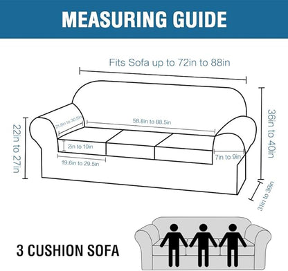 H.VERSAILTEX 4 Piece Stretch Sofa Covers for 3 Cushion Couch Covers for Living Room Furniture Slipcovers (Base Cover Plus 3 Seat Cushion Covers) Upgraded Thicker Jacquard Fabric (Sofa, Chocolate)