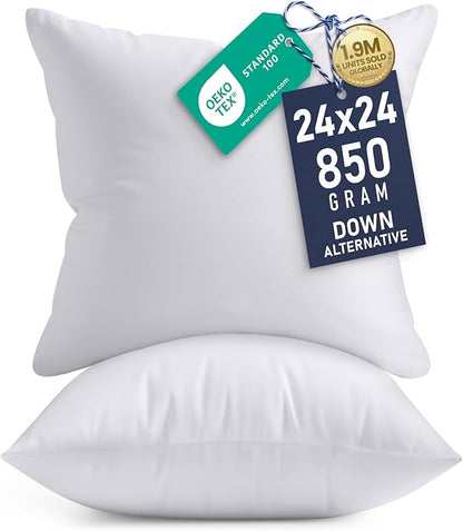 Utopia Bedding 24x24 Pillow Inserts, Set of 2, White – Indoor Decorative Throw Pillows for Bed, Sofa & Couch – Soft, Supportive & Fluffy Cushion Inserts