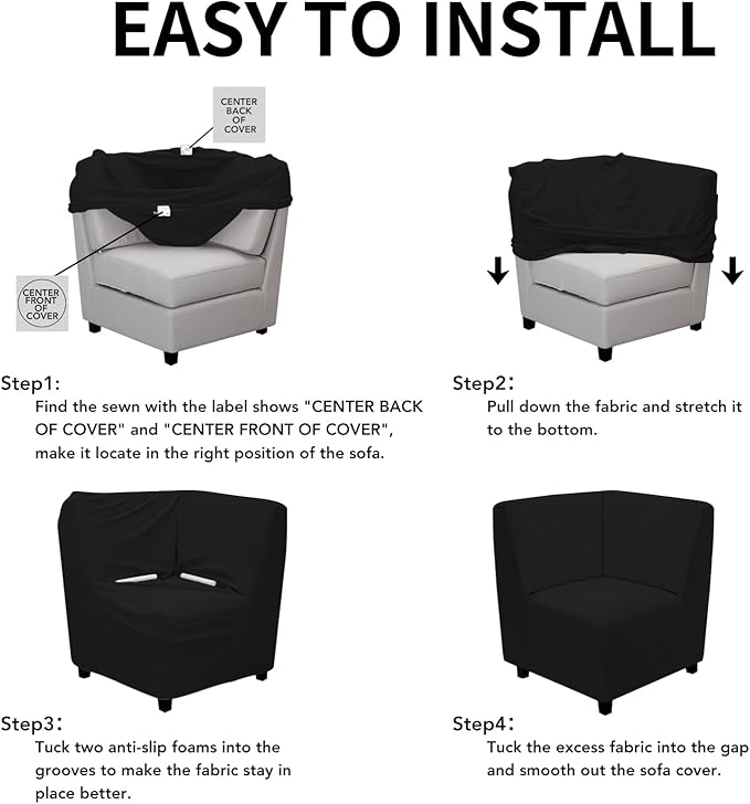Easy-Going Stretch Sectional Corner Sofa Slipcover 1-Piece Couch Sofa Cover Furniture Protector Soft with Elastic Bottom for Kids, Pet, Spandex Jacquard Fabric Black