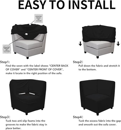 Easy-Going Stretch Sectional Corner Sofa Slipcover 1-Piece Couch Sofa Cover Furniture Protector Soft with Elastic Bottom for Kids, Pet, Spandex Jacquard Fabric Black