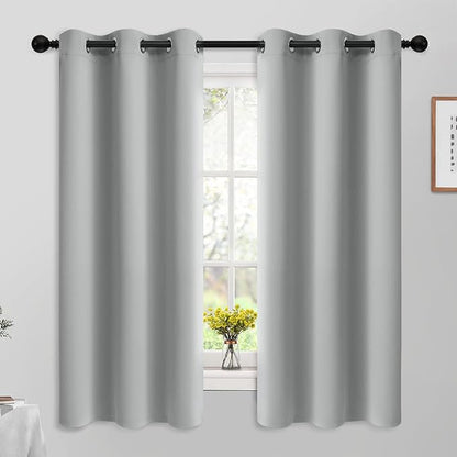 Yakamok 63 Inch Length Blackout Curtains for Bedroom, Thermal Insulated Room Darkening Grommet Top Window Drapes for Living Room,Light Grey,42W x 63L,2 Panels