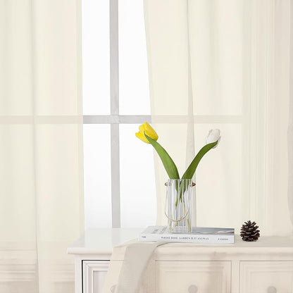 Lecloud Cream Sheer Curtains 72 Inches Long 2 Panels, Light Filtering Curtains for Living Room, Farmhouse Voile Rod Pocket Drapes for Bedroom Dinning Room, Each Panel 42 X 72 Inch