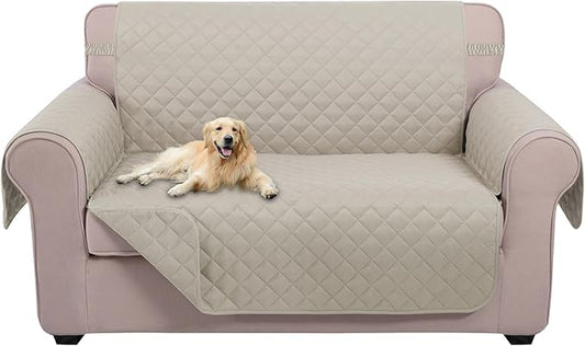 U-NICE HOME Loveseat Sofa Cover Reversible Couch Cover for Dogs with Elastic Straps Water Resistant Furniture Protector for Pets Couch Cover for 2 Cushion Couch (Loveseat, Beige/Beige)