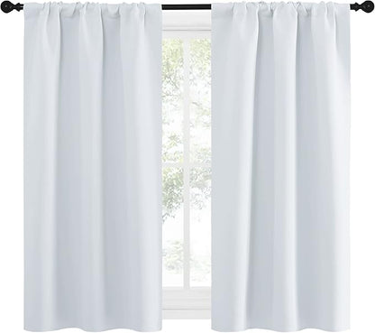 NICETOWN Greyish White Window Curtain Panels - Thermal Insulated Rod Pocket Room Darkening Curtain Sets for Bedroom (Greyish White, 2 Panels, 34 in x 54 in (W x L))
