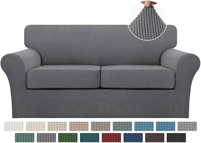 Turquoize 3 Piece Sofa Covers for 2 Cushion Couch Sofa Slipcover Soft Couch Cover for Dogs-Washable Sofa Furniture Covers with 2 Individual Cushion Covers, Feature Thick Fabric (2 Cushion Sofa, Gray)