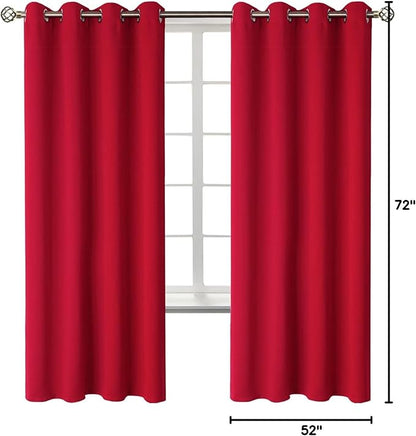 BGment Room Darkening Curtains 72 Inches Long - Grommet Thermal Insulated Drapes Window Treatment Curtains for Bedroom, 2 Panels, 52 x 72 Inch, Red