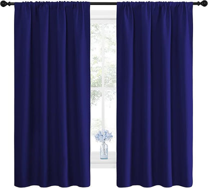 NICETOWN Curtains for Bedroom, Blackout Draperies, All Season Thermal Insulated Solid Rod Pocket Top Blackout Curtains & Drapes for Kid's Room (Navy Blue, 1 Pair, 42 x 63 Inch)