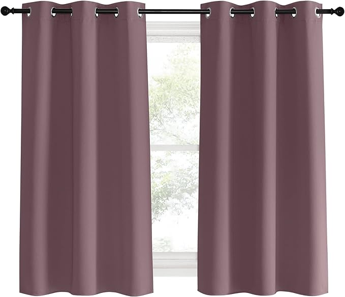 NICETOWN Kitchen Curtains, Short Curtains for Bedroom Windows, Dry Rose, 42" W by 60" L, 1 Pair, Thermal Insulated Room Darkening Curtain Panels for Girls Room, Cafe