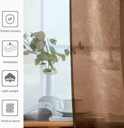 youleyar Solid Sheer Rod Pocket Curtain Voile Draperies 2 Panels White Beige Black Grey Coffee 52 Inch Width 72 Inch Long 1 Pair for Kitchen Bedroom Children Living Room Yard (Brown,52Wｘ72L)