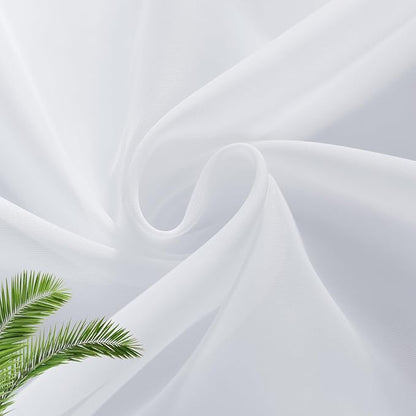 SpaceDresser White Kitchen Sheer Valance Curtains 24 Inch, Voile Sheer Cafe Curtains for Bathroom Farmhouse Country Light Filtering Short Window Curtain 1 Pair 2 Panels(White,26 W x 24 L)