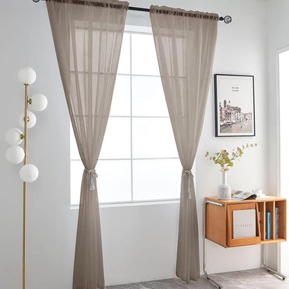 SpaceDresser Basic Rod Pocket Sheer Voile Window Curtain Panels Taupe 1 Pair 2 Panels 52 Width 63 Inch Long for Kitchen Bedroom Children Living Room Yard（Taupe, 52W x 63L）