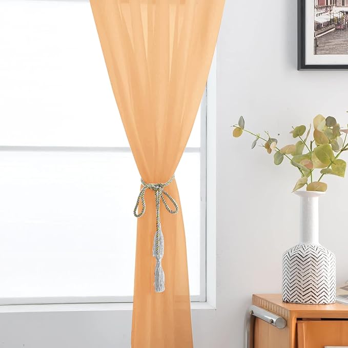 SpaceDresser Sheer Voile Window Treatment Rod Pocket Curtain Panels for Kitchen Bedroom Living Room Drapes Sunlight Filtering Privacy Semi Home Decor Assorted Colors Sizes (Beige, 52 W x 90 L)