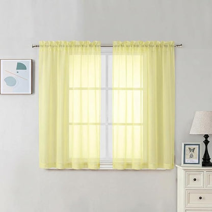 Chyhomenyc Sheer Curtains 45 Inch Long 2 Panels - Light Filtering Short Soft Airy Short Cafe Curtains, Modern Rod Pocket for Dinning Living Room Bedroom, 42Wx45L Inches, Light Yellow