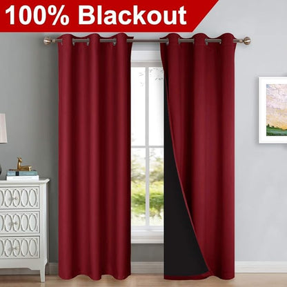 NICETOWN Blackout Curtains 80 inches Long, Full Light Blocking Drapes with Black Liner for Nursery, Thermal Insulated Draperies for Hall, Villa (Burgundy Red, 2 Pieces, 42" Wide Each Panel)