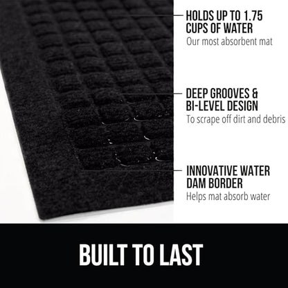 GORILLA GRIP® Ultra Absorbent Front Door Mat Outside Entrance, Traps Dirt and Moisture, HydroABSORB Indoor Outdoor Doormat Holds Up to 1.7 Cups Water, Stain and Fade Resistant Welcome Mat, 29x17 Black