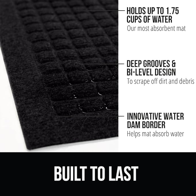GORILLA GRIP® Ultra Absorbent Front Door Mat Outside Entrance, Traps Dirt and Moisture, HydroABSORB Indoor Outdoor Doormat Holds 1.7 Cups Water, Stain and Fade Resistant Welcome Mat 2 Pack 29x17 Black