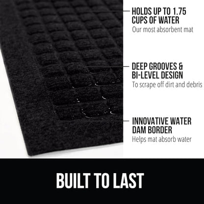 GORILLA GRIP® Ultra Absorbent Front Door Mat Outside Entrance, Traps Dirt and Moisture, HydroABSORB Indoor Outdoor Doormat Holds 1.7 Cups Water, Stain and Fade Resistant Welcome Mat 2 Pack 29x17 Black