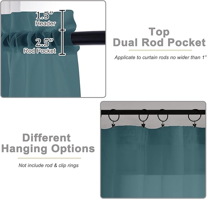 Sheer Dusty Blue Curtains for Bedroom Living Room 54 Inch Length 2 Panels Set, Solid Soft Airy Light Filtering Window Treatments, Modern Rod Pocket Drapes, Dusty Blue, 42" Wx54 L Inches
