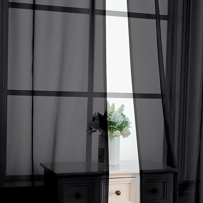 OVZME Black Sheer Curtains 78 Inches Long 2 Panels - Soft Light Filtering Window Sheer Panels for Living Room/Bedroom, Top Dual Rod Pocket, 1 Pair, Each 42Wx78L Inches