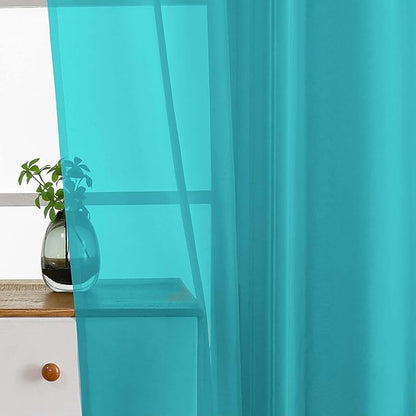 Window Sheer Curtains 54 inch Length, Soft Airy Light Filtering Sheer Curtain 2 Panels Set, Dual Rod Pocket Gauze Drapes for Living Room Bedroom, Turquoise, 2x42Wx54L Inches