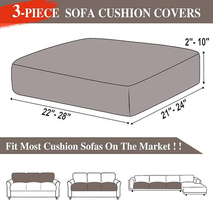 Couch Cushion Covers Seat Cushion Cover Stretch Couch Cover Separate Sectional Sofa Slipcovers Furniture Protector(3 Pieces for Seat or Sofa Backrest, Taupe)