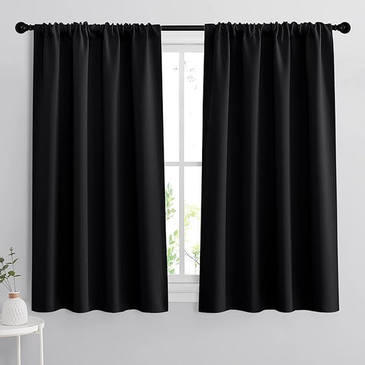 RYB HOME 54 inch Blackout Curtains for Living Room, Rod Pocket Thermal Insulated Small Window Drapes Room Darkening Shades for Bedroom Studio Dorm, W 42 x L 54 inch, Set of 2 Panels, Black