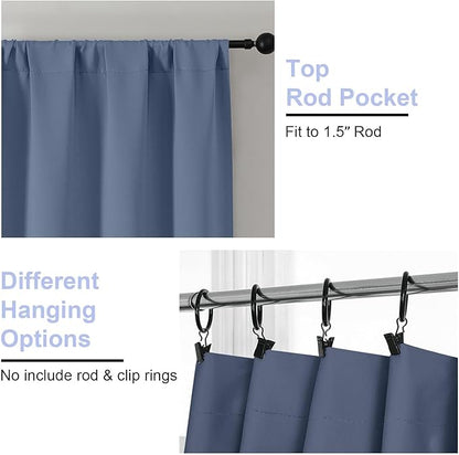 Simplebrand Ava Denim Short 24 Inches Blackout Curtain 2 Panels Set, Half Window Rod Pocket Privacy Curtain Tiers for Kitchen, Curtains Blackout for Bathroom Shades, W30 x L24 Inch, Denim