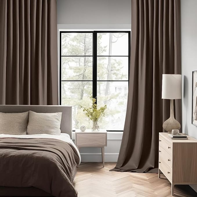 MIULEE Chocolate Brown Back Tab Blackout Curtain 96 Inch Long 2 Panels Set for Bedroom, Rod Pocket/Pinch Pleat Thermal Insulated Living Room Darkening Pleated Light Blocking Floor to Ceiling Drape