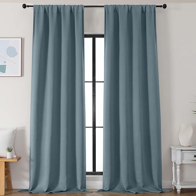 Simplebrand Stone Blue Blackout Curtains for Bedroom 102 Inches Long 2 Panels, Solid Thermal Insulated, Energy Saving Living Room Window Treatment Curtains Blackout Drapes, W50 x L102 Inch, Stone Blue