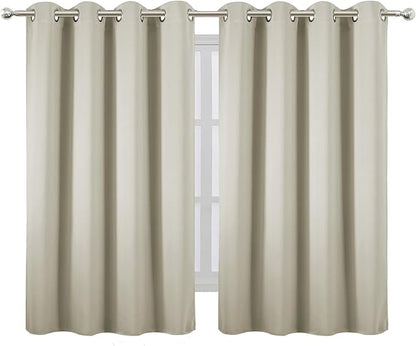 LEMOMO Blackout Curtains 66 x 54 Inch Long Light Beige Curtains Set of 2 Panels Room Darkening Curtains for Bedroom and Living Room