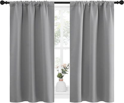 NICETOWN Short Room Darkening Curtains for Kitchen - Home Decoration Thermal Insulated Rod Pocket Blackout Blinds & Drapes for Small Windows (Silver Grey, 2 Panels, W34 x L45 -Inch)