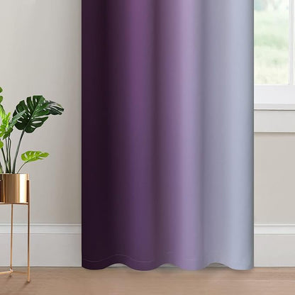 Yakamok Room Darkening Gradient Color Ombre Curtains, Light Blocking Thermal Insulated Grommet Window Drapes for Living Room/Bedroom (Greyish White and Purple, 2 Panels, 52x96 Inch)