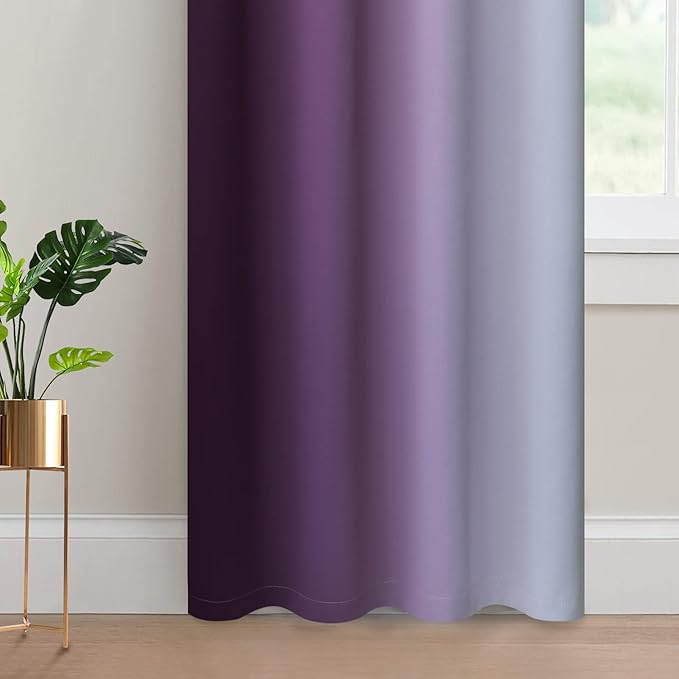 Yakamok Room Darkening Ombre Curtains 84 Inch Length, Purple and Greyish White Thermal Insulated Gradient Color Curtains,Light Blocking Grommet Window Drapes for Bedroom,52 Inch Width,2 Panels