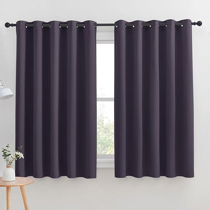 NICETOWN Blackout Curtain Panels for Bedroom, Greyish Purple, 2 Panels, W70 x L63-inch, Grey, Thermal Insulated Grommet Top Blackout Draperies and Drapes for Basement