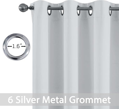 Yakamok Greyish White Curtains for Bedroom,Grommet Thermal Insulated Room Darkening Curtains for Living Room,42W x 72L,2 Panels
