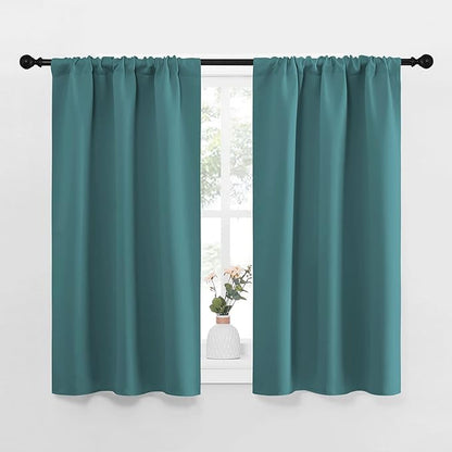 NICETOWN Kitchen Curtains, Privacy & Light Block Out Window Curtains & Drapes for Loft, Cupboard, Cafe (Sea Teal, 34 in x 45 in (W x L), 2 Panels)