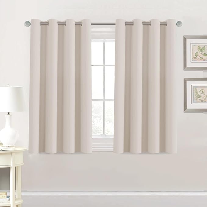 H.VERSAILTEX Blackout Curtain for Living Room Small Window Kitchen Blackout Curtains 45 inch Length Energy Saving Solid Grommet Blackout Drape, One Panel, Natural, 52" W x 45" L