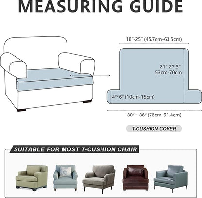 Leather Look Couch Cushion Covers Sofa Seat Slipcovers Sets Couches Furniture Protector for Sectional Armchair Loveseat Pets Kids Stretch Spandex Fabric (1 T-Cushion Armchair, Black)
